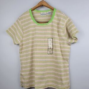 Vintage Striped Crewneck Shirt with Lime Green Collar Basic Edition KMart Size L